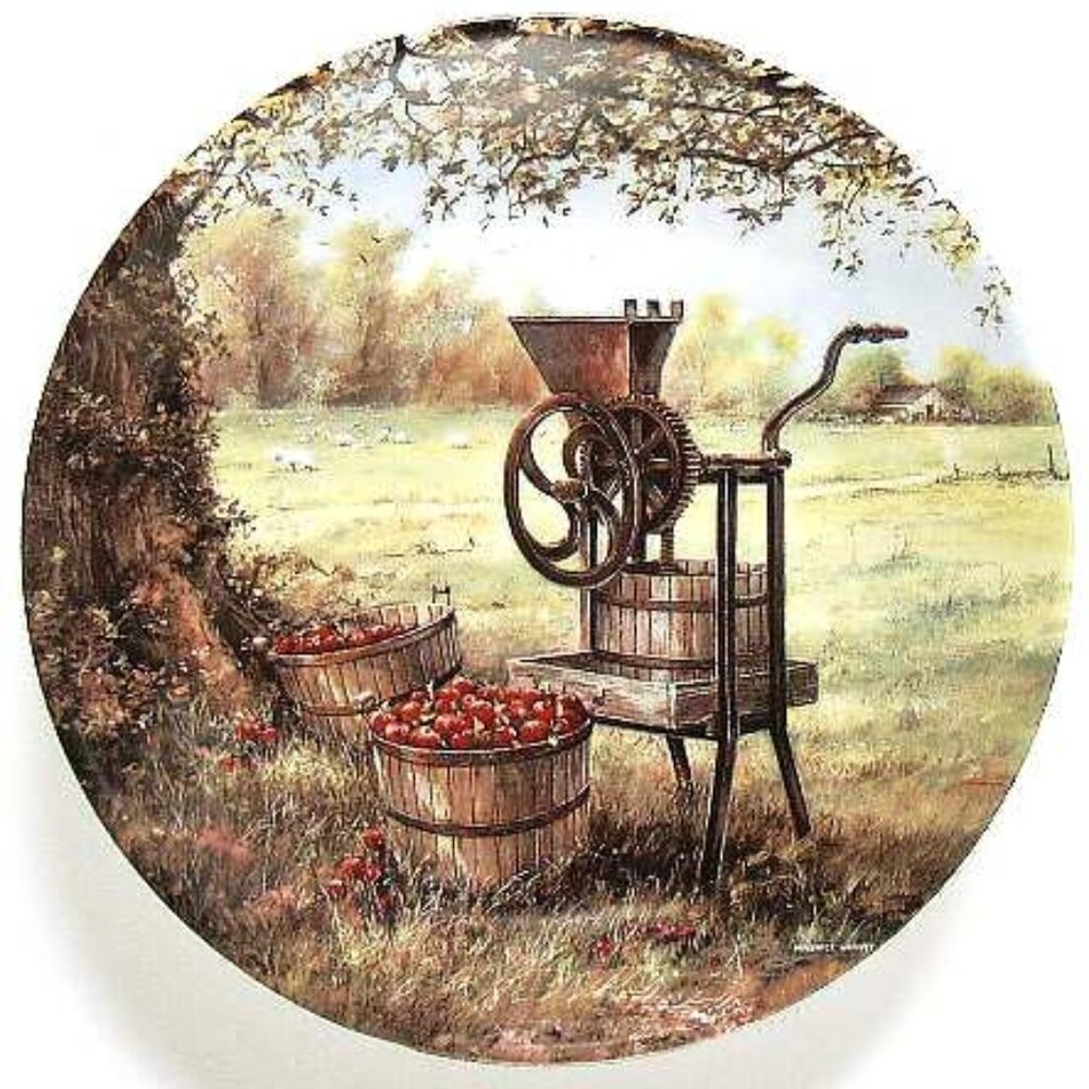 Fine China Wall Plate, "The Apple Cider Press" Country Nostalgia,  By M. Harvey